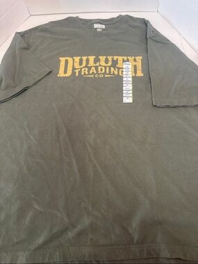 Duluth Trading Co Olive Green Logo Tee with Yellow Print